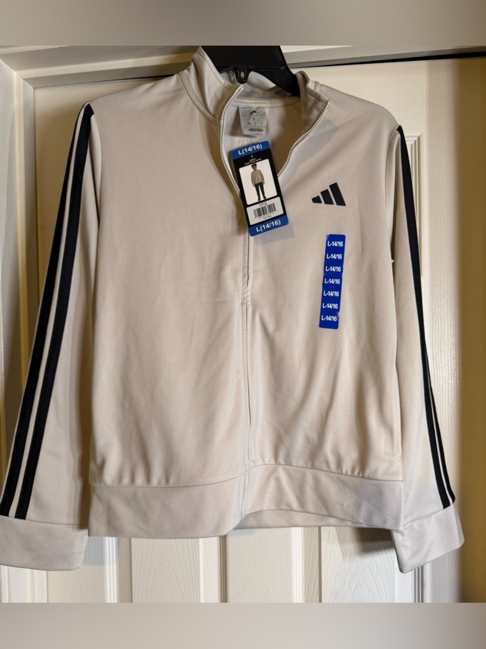 adidas Natural/Black Youth Tricot zip up Jacket